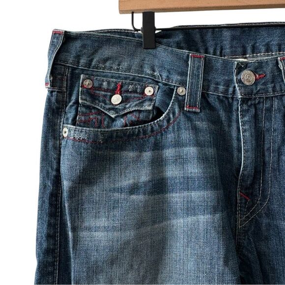 True Religion Vintage Y2K‎ Embroidered Spell Out Dark Wash Bootcut Jeans W38 - Picture 5 of 8